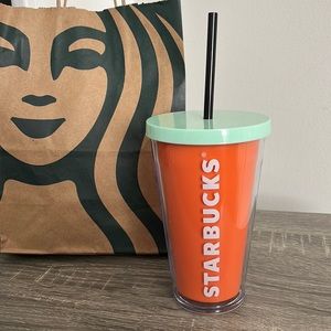 🍁Vintage NWT Starbucks Cold Cup Fall 2014 Orange Mint Acrylic Grande Cup